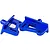 Two blue anodized aluminium RC wing mounts with mounting holes and posts, isolated on a white background.