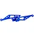 A set of blue anodized aluminium RC wing mount parts against a white background.