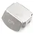 A stainless steel differential skid plate for an RC crawler, featuring a brushed metal finish and a small laser-etched logo.