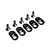 Five black metal engine mount inserts and five matching black countersunk screws arranged in two rows on a white background.