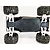 Bottom view of a Traxxas Rustler 4x4 RC car chassis fitted with a black T-Bone Racing skid plate.