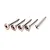 Five stainless steel hex head screws of varying lengths arranged on a white background.
