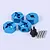 Four blue anodized aluminium 12mm wheel hex adapters with included black screws and silver pins on a white background.