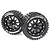 Two Louise 3.3 inch MT-Pioneer MFT monster truck tyres mounted on black beadlock-style rims against a white background.