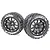 Two Louise 3.3 inch MT-Uphill monster truck tyres mounted on black beadlock-style wheels against a white background.