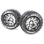 Two Louise 3.3 inch MT-Uphill monster truck tires mounted on black chrome beadlock-style wheels against a white background.