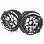 Two Louise 3.3 inch ST-Hummer MFT RC monster truck tires mounted on black chrome beadlock-style rims against a white background.