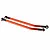 Two orange anodized aluminum curved RC suspension linkages with black plastic rod ends on a white background.