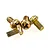 A close-up view of four gold-colored metal button head screws with a cross-head drive, arranged on a white background.