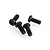 Four black metal button head screws with Phillips drive heads arranged on a white background.