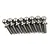 Eight silver-coloured titanium pivot balls arranged in a row against a white background.