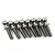A set of eight silver-coloured titanium pivot balls with threaded shafts arranged in a row against a white background.