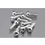 A cluster of ten silver-coloured metal button head self-tapping screws on a reflective grey surface.