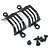 A pair of black metal front lamp guards for an RC crawler, accompanied by four small black mounting screws on a white background.