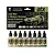 Vallejo Model Air Cold War & Modern Russian Green Patterns paint set featuring eight 17ml acrylic airbrush paint bottles and display packaging.