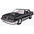 A completed 1/25 scale plastic model kit of a black 1983 Hurst Oldsmobile with red pinstriping and silver lower body panels.