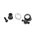 Traxxas TRX-6 differential locking servo horn assembly parts including a black plastic horn, metal spring, screw, and bushing on a white background.