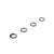 Four flat steel washers arranged in a diagonal line against a white background.