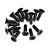 A collection of fifteen black metal countersunk head self-tapping screws arranged on a white background.