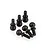 A set of six black metal ball studs for RC cars, arranged on a white background.
