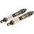 Two assembled RC shock absorbers with black plastic ends and silver metal springs against a white background.
