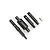 A set of four black metal RC gear shafts and one small metal pin arranged on a white background.