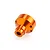 An orange anodized aluminium straight axle mount for an RC car, shown from a side angle against a white background.