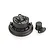 Two black plastic HSP motor or slipper clutch covers, one large with a spider logo and one small cap, isolated on a white background.