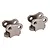 Two gunmetal grey aluminium link mounts for RC vehicles, shown from a high angle against a white background.