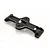 A black anodized aluminium RC car battery tray mount with silver chamfered edges on a white background.