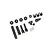 A collection of black plastic RC car parts including telescopic driveshaft components, hex hubs, and small metal pins on a white background.
