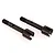 Two black metal RC wheel axles with threaded ends and slotted drive cups, isolated on a white background.