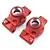 A pair of red anodized aluminium rear hubs for Tamiya TT-01 RC cars by Yeah Racing, featuring laser-etched markings.