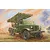 An artistic illustration of a Soviet BM-13 multiple rocket launcher truck on a battlefield with a cloudy sky background.