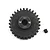A dark grey Yeah Racing 29T 1Mod steel pinion gear with a grub screw on a white background.