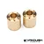 Two cylindrical brass Vanquish SLW wheel hex hubs for RC cars, shown from a top-down angle against a white background.
