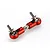 A red anodized aluminium RC servo steering linkage with ball joints and threaded studs on a white background.