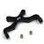 A black anodized aluminium rear body mount for RC cars by Yeah Racing, shown with two small brass bushings on a white background.