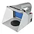Hseng HS-E420DCLK portable airbrush spray booth with a folding translucent hood, blue filter, black rotating turntable, and flexible exhaust hose.