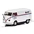 A 1/32 scale Scalextric VW Panel Van T1B slot car in white with Brumos Racing livery, featuring red and blue stripes and detailed branding.