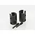 Two black metal CV drive cups and two matching grub-pin screws for Traxxas RC vehicles on a white background.