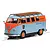 Scalextric 1/32 scale VW T1B Microbus slot car in Gulf livery with orange and light blue paint scheme and roof rack.