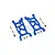 Two blue anodized aluminium RC front lower suspension arms with included screws and bushings on a white background.