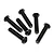 A set of six black button head screws with fine threads arranged on a white background.