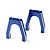 Two blue anodized aluminium servo mounts for Traxxas RC vehicles, shown against a white background.