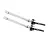 Two silver metal RC universal drive shafts with threaded ends and dark grey collars, isolated on a white background.