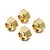 Four Yeah Racing brass 12mm wheel hex adapters arranged on a white background.