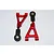 Two red anodized aluminium RC suspension arms with black plastic rod ends on a white background.
