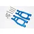 Two blue anodized aluminium RC front upper suspension arms with four metal hinge pins and eight E-clips on a white background.