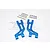 A pair of blue anodized aluminium rear upper suspension arms for an RC car, including four metal hinge pins and eight E-clips, on a white background.